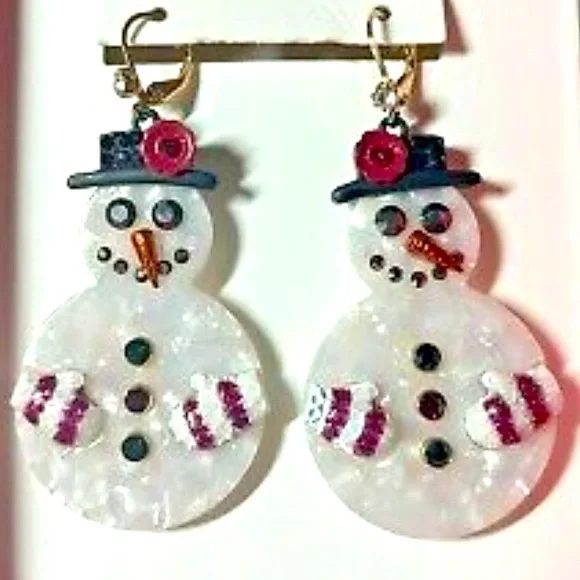 New BETSEY JOHNSON Snowman Drop Earrings - Picture 3 of 9